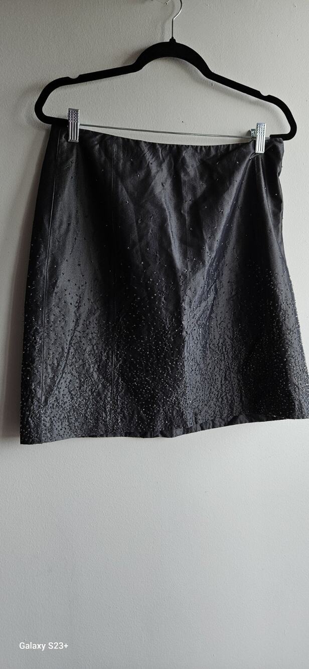 Gap Women's Size 12 A-Line Gray, Side Zip, Lined Glam Metallic Beaded Skirt